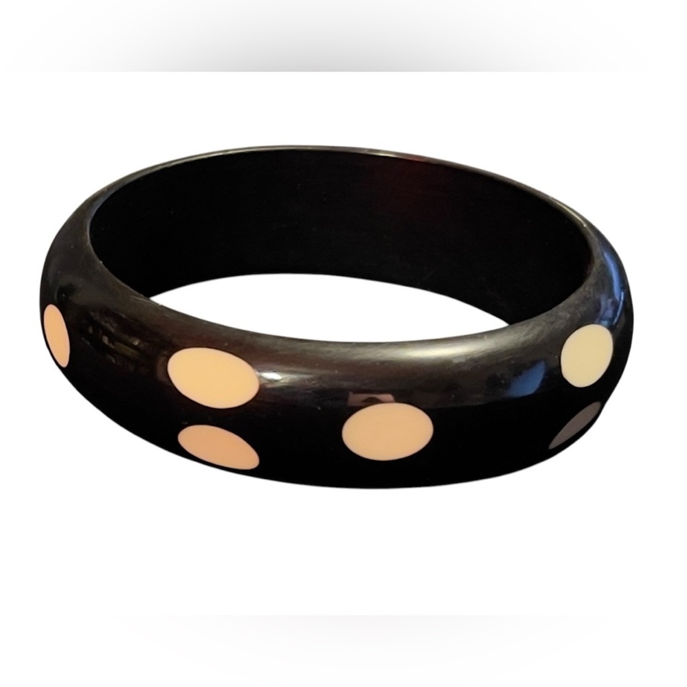 ✨ Vintage Black & Cream Oval Accent Bangle Bracelet ✨